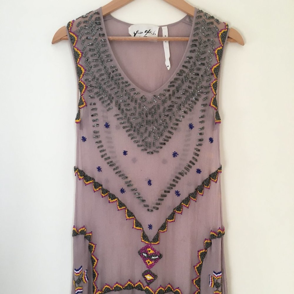 YaYa Aflalo Sheer Silk Beaded Mini Dress
